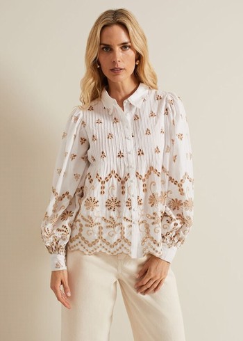 Phase Eight Amaya Broderie Shirts White Canada | MXPTCW-138